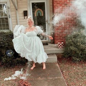 Selkie Milk Jade French Puff Dress